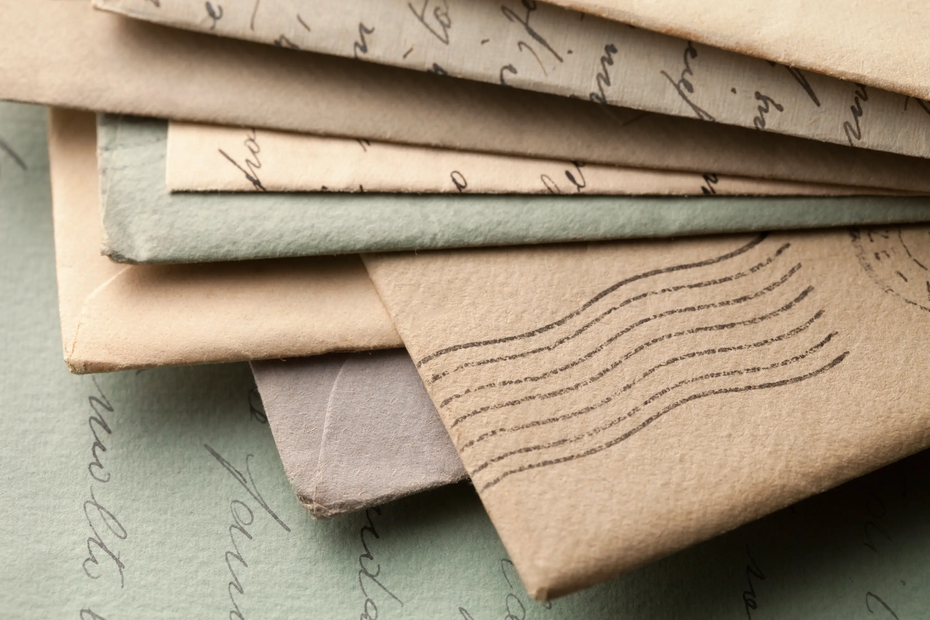 Stack of vintage letters and envelopes.