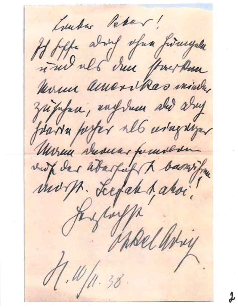 Handwritten letter on aged paper with cursive script.