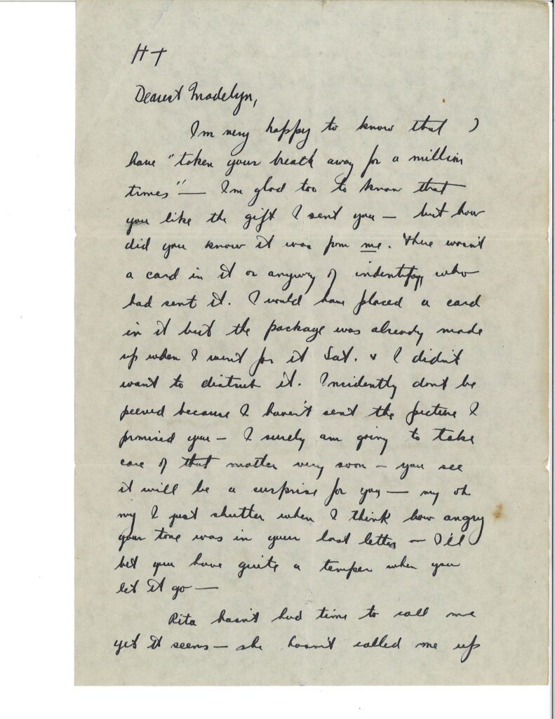 Handwritten letter on lined paper with personal reflections.