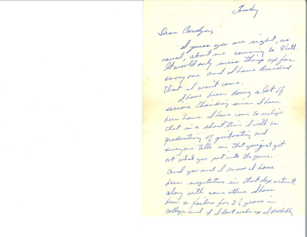 Handwritten letter on lined paper with cursive writing.