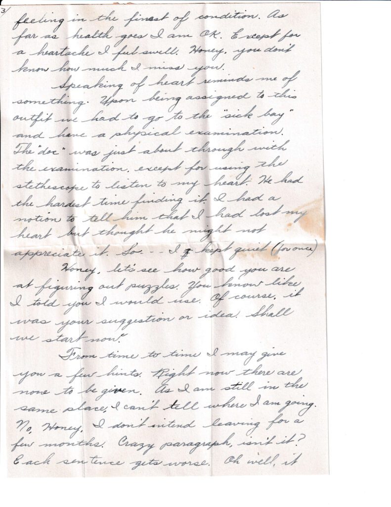 Handwritten letter on lined paper with cursive writing, showing signs of age and folds.