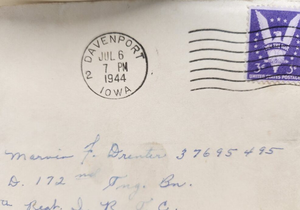 Postmarked envelope from Menlo, Iowa, dated July 6, 1944.