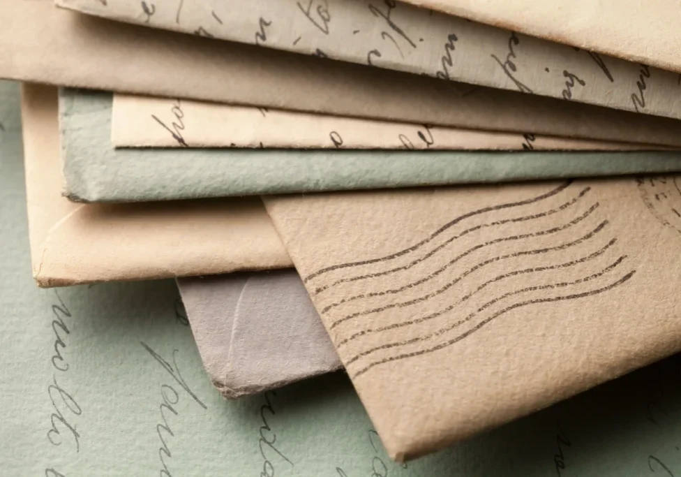 Stack of vintage letters and envelopes.